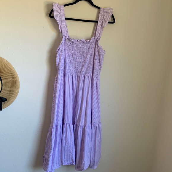 Eloquii Smocked Bodice Ruffle Dress Plus Size 18/20 Lilac Purple Stripe - Picture 1 of 6